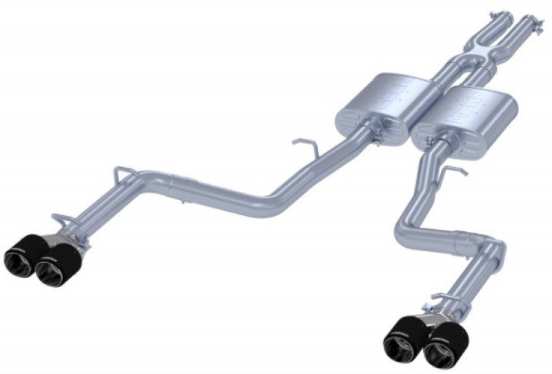 MBRP 2015+ Dodge Challenger 3.6L SS 2.5in Quad Tip Split Rear Exit with Stunning Carbon Fiber Tips - T304