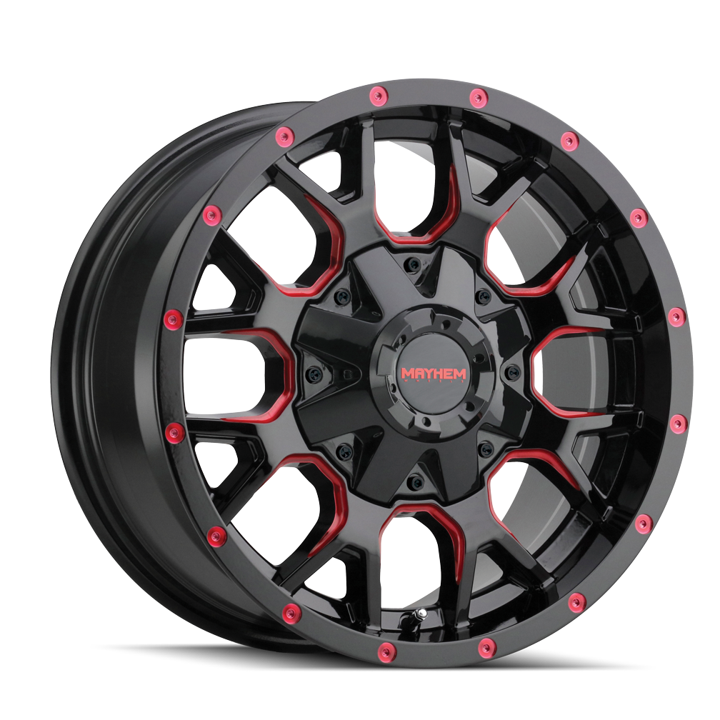 MAYHEM WARRIOR 17x9 - Gloss Black Milled Prism Red Wheels - High-Performance & Stylish!