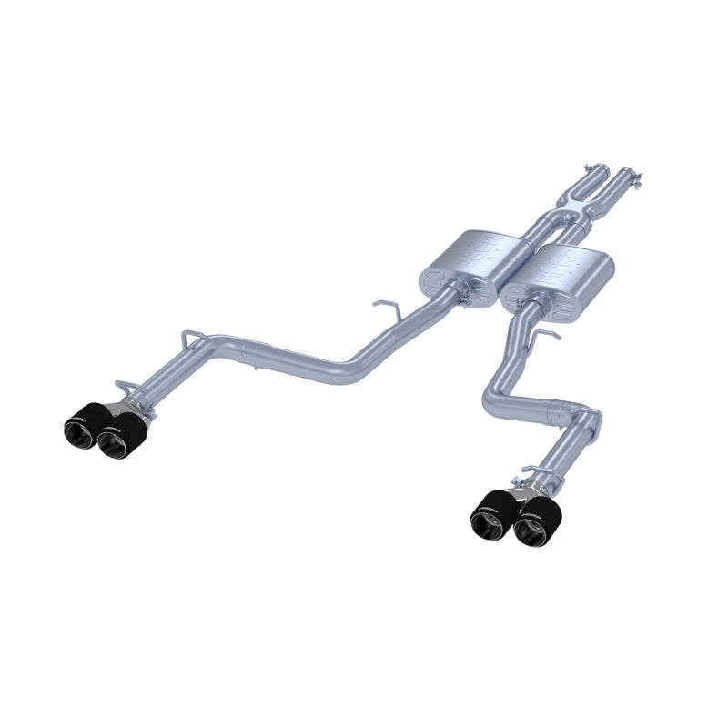 MBRP 2015+ Dodge Challenger 3.6L SS 2.5in Quad Tip Split Rear Exit with Stunning Carbon Fiber Tips - T304