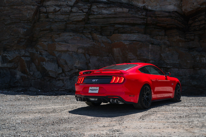 MBRP 18 - 23 Ford Mustang GT/GT Premium/Mach 1 & 19 - 20 Bullitt 3in Dual Split Rear Cat Back Exhaust with Quad 4.0in Dual Wall T304 Tips