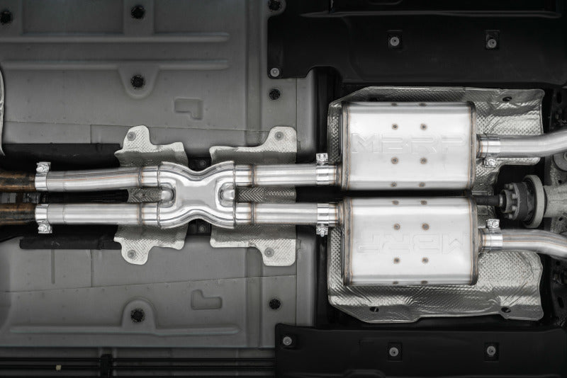 MBRP 2015+ Dodge Challenger 3.6L SS 2.5in Quad Tip Split Rear Exit with Stunning Carbon Fiber Tips - T304