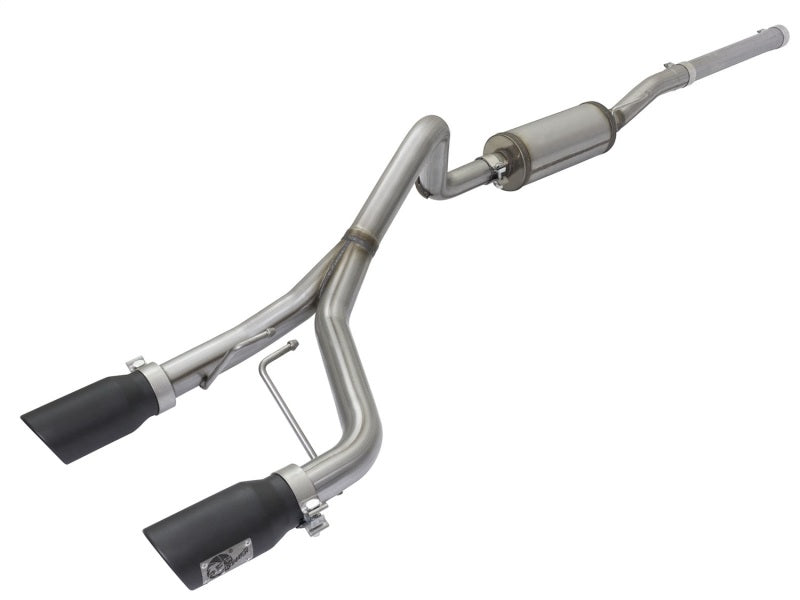 aFe Rebel Series 2.5in Dual Center Exit Stainless Steel Exhaust with Black Tips for 2007 - 2018 Jeep Wrangler V6