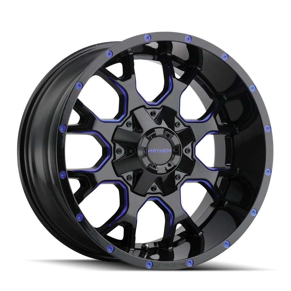 MAYHEM WARRIOR 20x9 Gloss Black Milled Prism Blue Wheels - The Ultimate Choice for Off - Road Enthusiasts