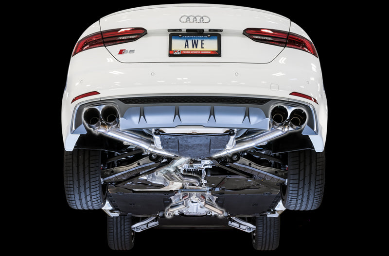 AWE Tuning Audi B9 S5 Sportback Track Edition Exhaust - Unleash the Roar with Black 102mm Tips!