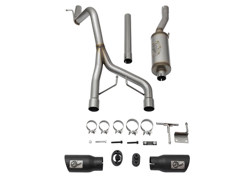 aFe Rebel Series 2.5in Dual Center Exit Stainless Steel Exhaust with Black Tips for 2007 - 2018 Jeep Wrangler V6