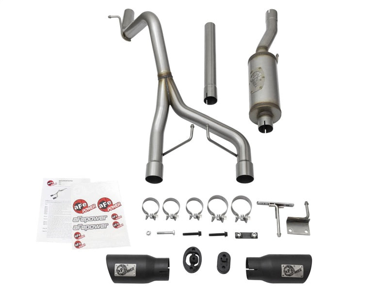 aFe Rebel Series 2.5in Dual Center Exit Stainless Steel Exhaust with Black Tips for 2007 - 2018 Jeep Wrangler V6