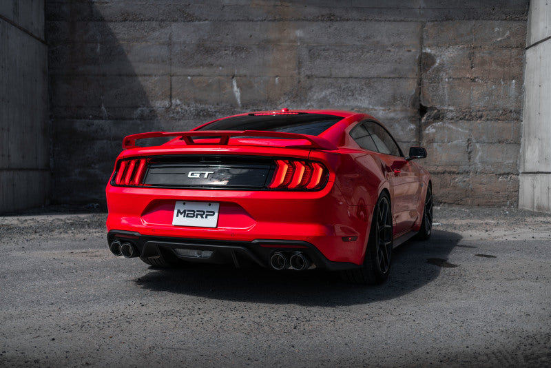 MBRP 2018 - 2023 Ford Mustang GT/GT Premium/Mach 1 & 2019 - 2020 Bullitt 5.0 Quad Tip Active Exhaust Cat Back Split Rear T304 with Carb Fib Tips