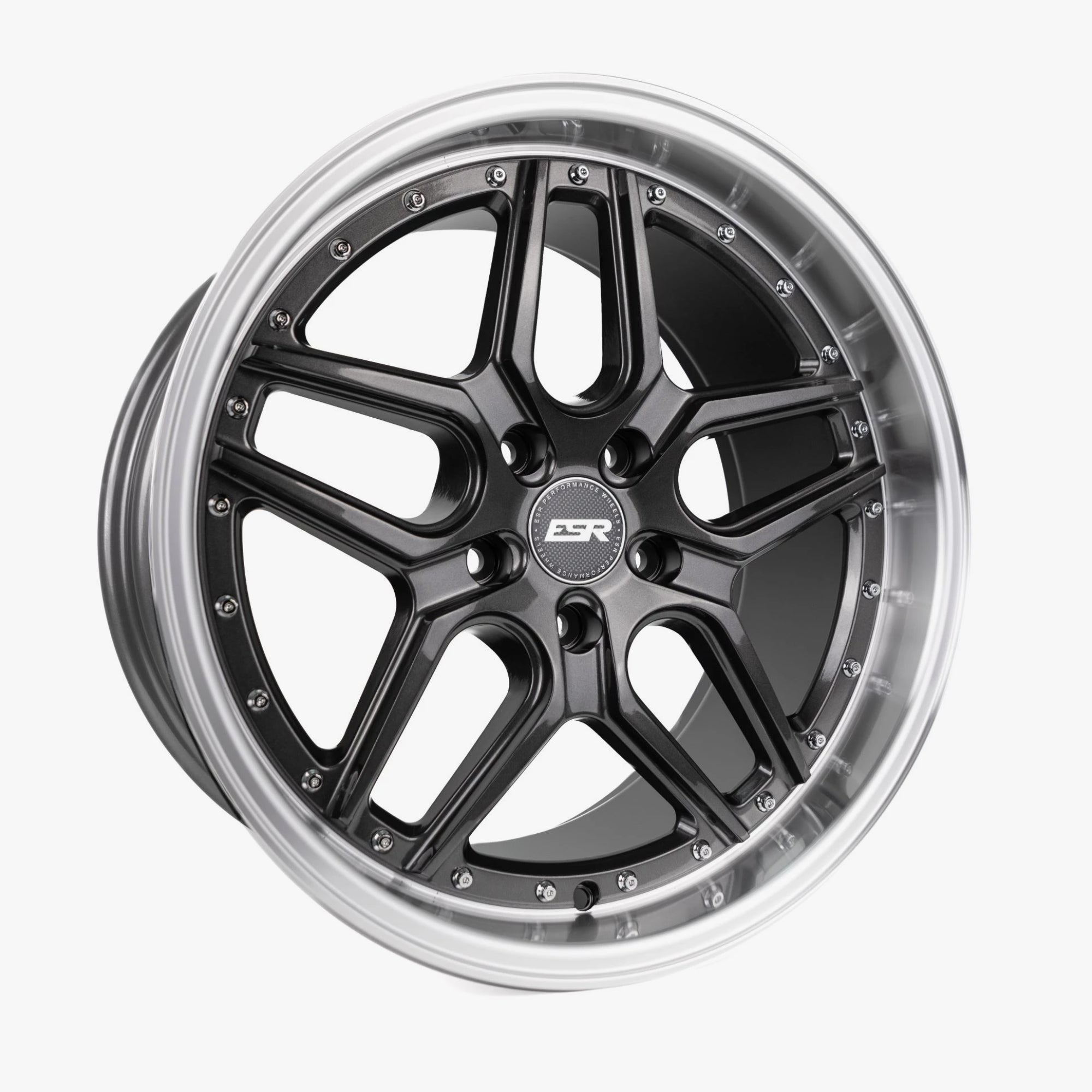 ESR CS15 18x10.5 5x108 (Custom Drill) ET15 Gloss Graphite / Machined Lip